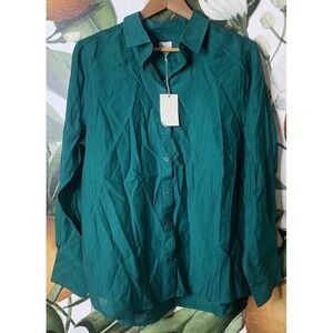 A New Day Medium Green Button Front Long Sleeve Shirt NWT